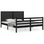 Double bed frame with black solid wood headboard by vidaXL, Beds and slatted bases - Ref: Foro24-3195035, Price: 208,99 €, Di...