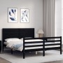 Double bed frame with black solid wood headboard by vidaXL, Beds and slatted bases - Ref: Foro24-3195035, Price: 208,99 €, Di...