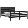 Double bed frame with black solid wood headboard by vidaXL, Beds and slatted bases - Ref: Foro24-3195035, Price: 208,99 €, Di...