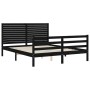 Double bed frame with black solid wood headboard by vidaXL, Beds and slatted bases - Ref: Foro24-3195035, Price: 208,99 €, Di...