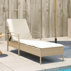 Sun lounger with beige synthetic rattan cushion 63x200x81 cm by , Loungers - Ref: Foro24-368303, Price: 193,99 €, Discount: %