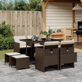 9-teiliges Garten-Esszimmerset und Kissen synthetisches Rattan braun von , Gartensets - Ref: Foro24-3277724, Preis: 469,30 €,...