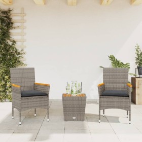 Table and chairs with cushions 3 pieces synthetic rattan gray glass by , Garden sets - Ref: Foro24-3278746, Price: 203,61 €, ...