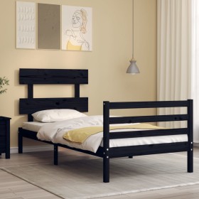 Single bed frame with black solid wood headboard by vidaXL, Beds and slatted bases - Ref: Foro24-3195055, Price: 96,99 €, Dis...