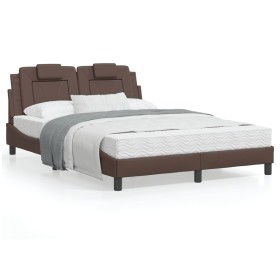 Brown synthetic leather headboard bed frame 140x190 cm by , Beds and slatted bases - Ref: Foro24-3208091, Price: 185,99 €, Di...