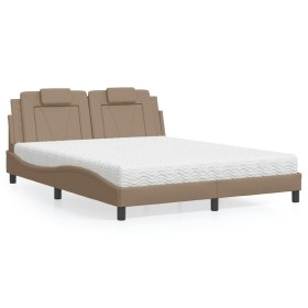 Bed with cappuccino synthetic leather mattress 160x200 cm by , Beds and slatted bases - Ref: Foro24-3208807, Price: 452,24 €,...