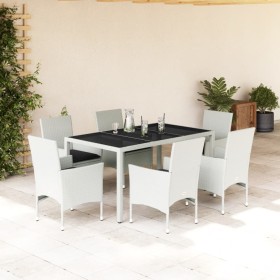 Set comedor jardín 7 pzas cojines ratán sintético vidrio blanco de , Conjuntos de jardín - Ref: Foro24-3278582, Precio: 591,9...