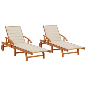 Sun loungers with cushions, 2 units, solid acacia wood by , Loungers - Ref: Foro24-3077333, Price: 319,45 €, Discount: %