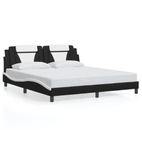 Estructura cama con luces LED cuero PE negro blanco 180x200 cm de , Camas y somieres - Ref: Foro24-3214041, Precio: 208,99 €,...