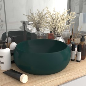 Matte dark green round ceramic luxury washbasin 40x15 cm by vidaXL, Sinks - Ref: Foro24-147003, Price: 77,99 €, Discount: %