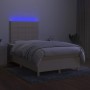 Box spring bed with mattress and LED lights cream fabric 120x190 cm by , Beds and slatted bases - Ref: Foro24-3270251, Price:...