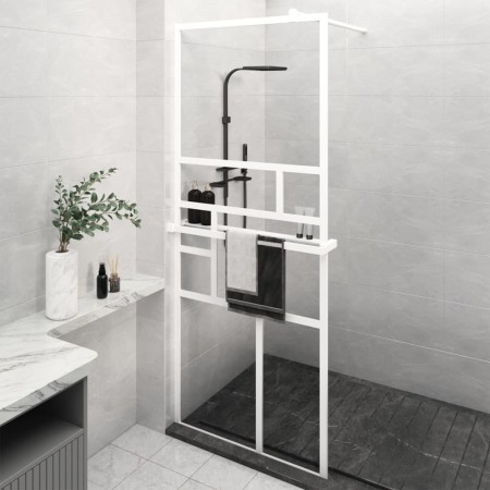 Shower screen with ESG glass shelf and white aluminum 90x195cm by , Shower walls and screens - Ref: Foro24-3185508, Price: 18...