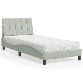 Light grey velvet bed with mattress 90x190 cm by , Beds and slatted bases - Ref: Foro24-3208568, Price: 264,87 €, Discount: %