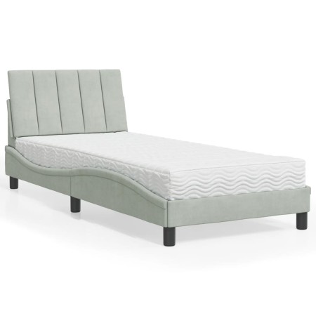 Cama con colchón terciopelo gris claro 90x190 cm de , Camas y somieres - Ref: Foro24-3208568, Precio: 268,99 €, Descuento: %