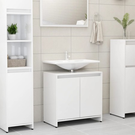 Armario de baño madera contrachapada blanco brillo 60x33x61 cm de vidaXL, Muebles de baño - Ref: Foro24-802648, Precio: 53,98...