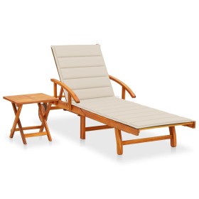 Garden sun lounger with table and cushion made of solid acacia wood. by , Loungers - Ref: Foro24-3061620, Price: 238,08 €, Di...