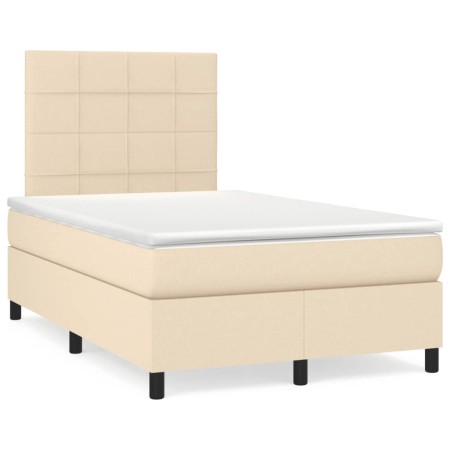 Boxspringbett mit Matratze und LED-Leuchten cremefarbener Stoff 120x190 cm von , Betten und Lattenroste - Ref: Foro24-3270202...