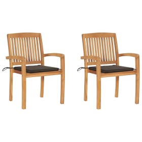 2 pcs garden chairs with taupe grey solid teak wood cushions by , Garden chairs - Ref: Foro24-3063260, Price: 250,63 €, Disco...