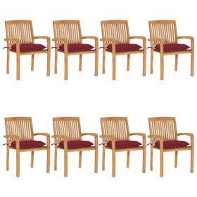 Stackable garden chairs 8 pcs teak wood with cushions by , Garden chairs - Ref: Foro24-3073288, Price: 958,99 €, Discount: %