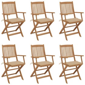 Folding garden chairs 6 pcs and cushions solid acacia wood by , Garden chairs - Ref: Foro24-3074943, Price: 346,75 €, Discoun...