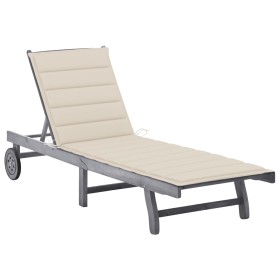 Garden sun lounger with solid acacia wood cushion in grey by , Loungers - Ref: Foro24-3061362, Price: 190,45 €, Discount: %