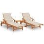 Sun loungers with table and cushions 2 pcs solid acacia wood by , Loungers - Ref: Foro24-3077348, Price: 381,08 €, Discount: %