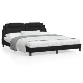 Bed frame with synthetic leather headboard black 180x200cm by , Beds and slatted bases - Ref: Foro24-3208110, Price: 203,91 €...