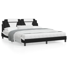 Bed frame with black and white synthetic leather headboard by , Beds and slatted bases - Ref: Foro24-3208115, Price: 197,99 €...