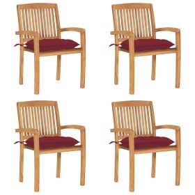 Stackable garden chairs 4 pcs teak wood with cushions by , Garden chairs - Ref: Foro24-3073264, Price: 481,99 €, Discount: %