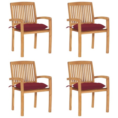 Stackable garden chairs 4 pcs teak wood with cushions by , Garden chairs - Ref: Foro24-3073264, Price: 485,38 €, Discount: %