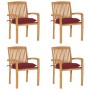 Stackable garden chairs 4 pcs teak wood with cushions by , Garden chairs - Ref: Foro24-3073264, Price: 485,38 €, Discount: %