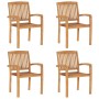 Stackable garden chairs 4 pcs teak wood with cushions by , Garden chairs - Ref: Foro24-3073264, Price: 485,38 €, Discount: %