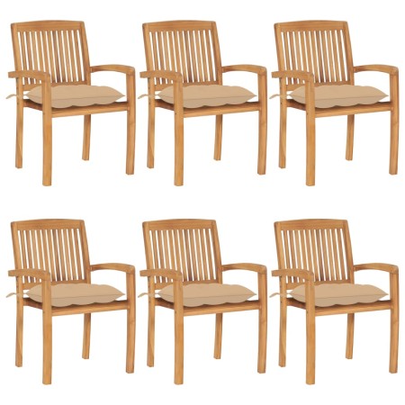 Stackable garden chairs 6 pcs teak wood with cushions by , Garden chairs - Ref: Foro24-3073270, Price: 719,99 €, Discount: %