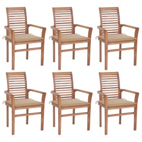 Dining chairs 6 pcs solid teak wood with beige cushions by , Garden chairs - Ref: Foro24-3072949, Price: 574,99 €, Discount: %