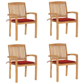 Stackable garden chairs 4 pcs teak wood with cushions by , Garden chairs - Ref: Foro24-3073216, Price: 486,99 €, Discount: %