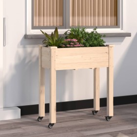 Planter with lining and wheels made of solid fir wood 71x37x80 cm by , Pots and planters - Ref: Foro24-3157823, Price: 61,27 ...