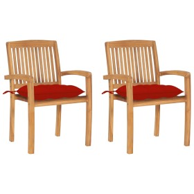 Garden chairs 2 units solid teak wood with red cushions by , Garden chairs - Ref: Foro24-3063273, Price: 248,09 €, Discount: %