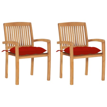 Garden chairs 2 units solid teak wood with red cushions by , Garden chairs - Ref: Foro24-3063273, Price: 248,41 €, Discount: %