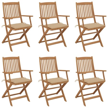 Folding garden chairs 6 units and solid acacia wood cushions by , Garden chairs - Ref: Foro24-3065464, Price: 335,56 €, Disco...