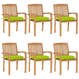 Stackable garden chairs, set of 6, made of teak wood with cushions. by , Garden chairs - Ref: Foro24-3073278, Price: 719,99 €...