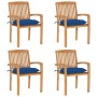 Stackable garden chairs, set of 4, made of teak wood with cushions. by , Garden chairs - Ref: Foro24-3073265, Price: 481,99 €...