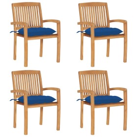 Stackable garden chairs, set of 4, made of teak wood with cushions. by , Garden chairs - Ref: Foro24-3073265, Price: 485,38 €...