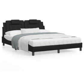 Estructura de cama con cabecero cuero sintético negro 160x200cm de , Camas y somieres - Ref: Foro24-3208103, Precio: 196,99 €...