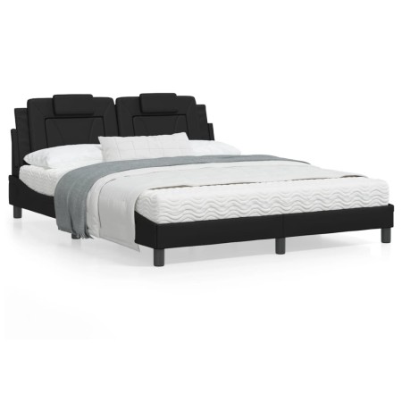 Bed frame with black synthetic leather headboard 160x200cm by , Beds and slatted bases - Ref: Foro24-3208103, Price: 196,01 €...