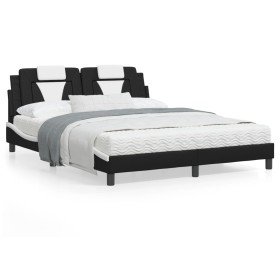 Estructura cama cabecero cuero sintético negro blanco 160x200cm de , Camas y somieres - Ref: Foro24-3208108, Precio: 184,99 €...