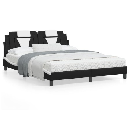 Bed frame with black and white synthetic leather headboard, 160x200cm. by , Beds and slatted bases - Ref: Foro24-3208108, Pri...