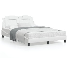 Bed frame with white synthetic leather headboard 140x190 cm by , Beds and slatted bases - Ref: Foro24-3208090, Price: 185,47 ...