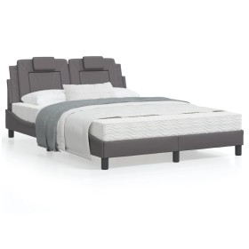 Bed frame with gray synthetic leather headboard 140x200cm by , Beds and slatted bases - Ref: Foro24-3208099, Price: 187,99 €,...