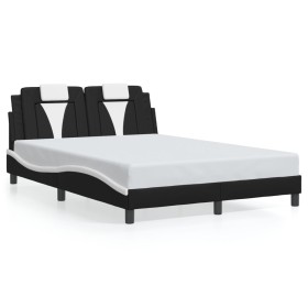 Bed frame with LED lights, black and white synthetic leather, 140x200 cm. by , Beds and slatted bases - Ref: Foro24-3214027, ...