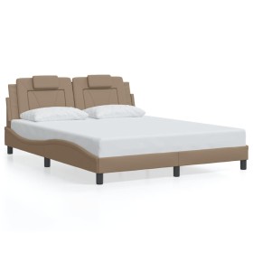 Estructura de cama con luces LED cuero PE capuchino 160x200 cm de , Camas y somieres - Ref: Foro24-3214033, Precio: 232,86 €,...